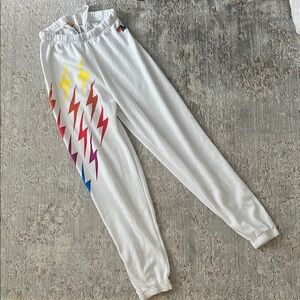 White Joggers with Multicolor Lightning Bolts